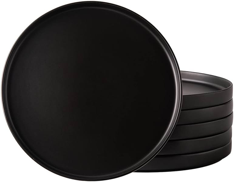 AmorArc Ceramic Dinner Plates Set of 6, 10.0 Inch Matte Stoneware Plates for Kitchen,Modern Flat Dinnerware Dishes Set,Microwave& Dishwasher Safe, Scratch Resistant, Matte Black - Product Image