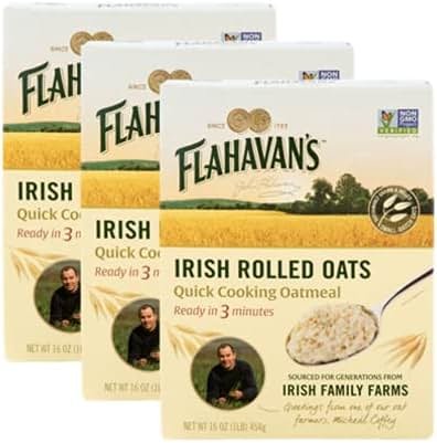 Flahavan’s Irish Rolled Oats, 16 Ounce. Quick Cooking Oatmeal, Ready in 3 Minutes. 100% Whole Grain Oats, Non-GMO Verified, Field to Spoon [Pack of 3] - Product Image