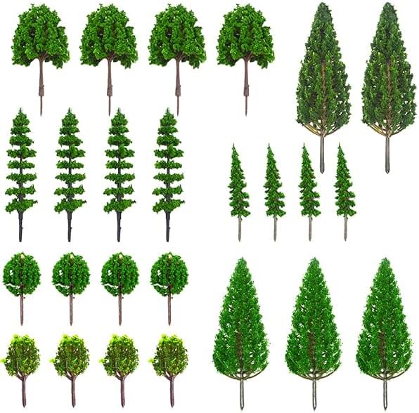 MOMOONNON 25pcs Model Trees Train Scenery Mixed Miniature Trees Artificial Wargame Fake Tree Model Railroad Diorama Supplies Scenery Landscape - Product Image