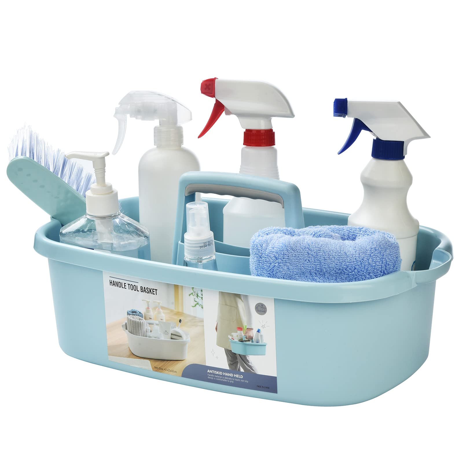 ALINK Large Plastic Shower Caddy Tote, Portable Storage Caddy Basket Organizer with Handle for Dorm, Bathroom, Tool, Garden, Kitchen, Cleaning Supplies – Blue - Product Image
