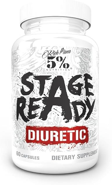 5% Nutrition Stage Ready Diuretic | Extra Strength Competition Diuretic | Fast Acting Weight Cut, Water Retention & Bloat Relief | Natural Formula w/Dandelion Root, Shavegrass, Uva Ursi (60 Pills) - Product Image
