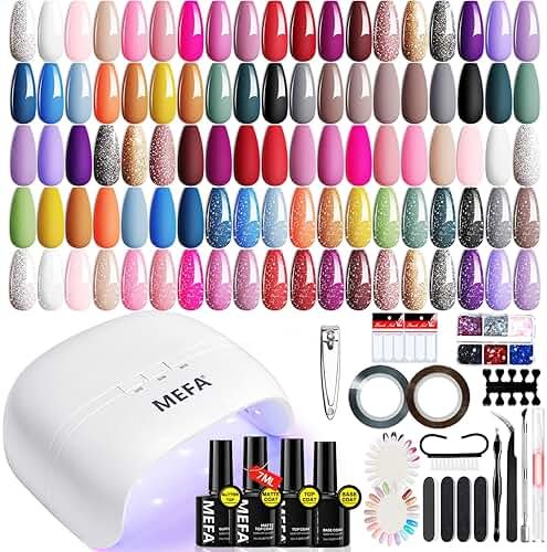 MEFA Gel Nail Polish Kit with U V Light, 32 Colors All Seasons Soak Off Gel Polish Nail Set with Matte/Glossy Glitter Base Top Coat Manicure Tools Nails DIY Decorations Gifts for Women - Product Image