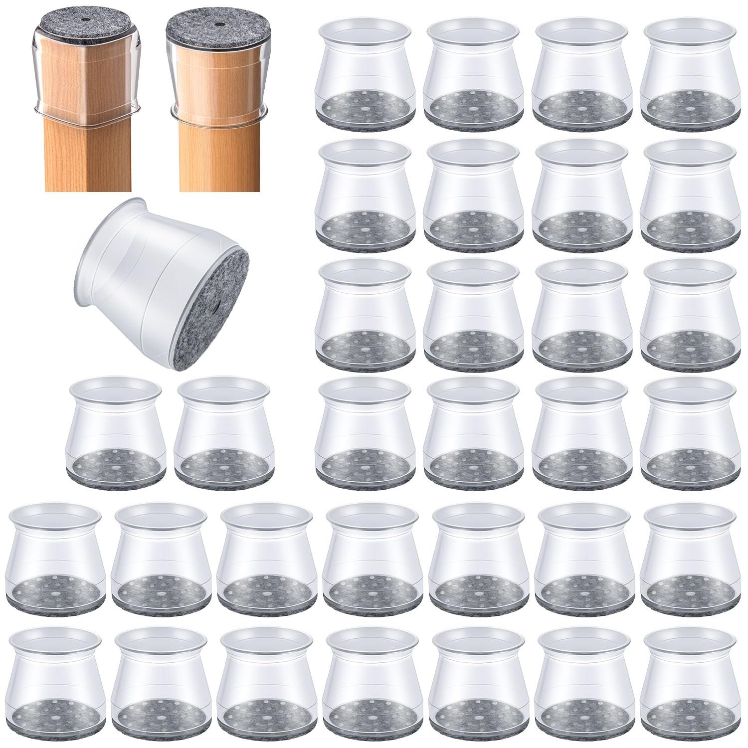 32 Pcs Chair Leg Floor Protectors - Silicone Felt Pads, Scratch-Proof & Noise-Free, Easy Smooth Moving, Large Size (Fits Round Chair Legs: 1-5/16" to 2" Diameter)​ - Product Image