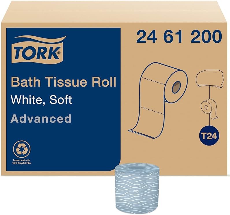 Tork Advanced Toilet Paper Roll, White, Compatible with T24 Dispensers, 2-ply, Soft Tissue, 80 rolls x 500 sheets (2461200) - Product Image