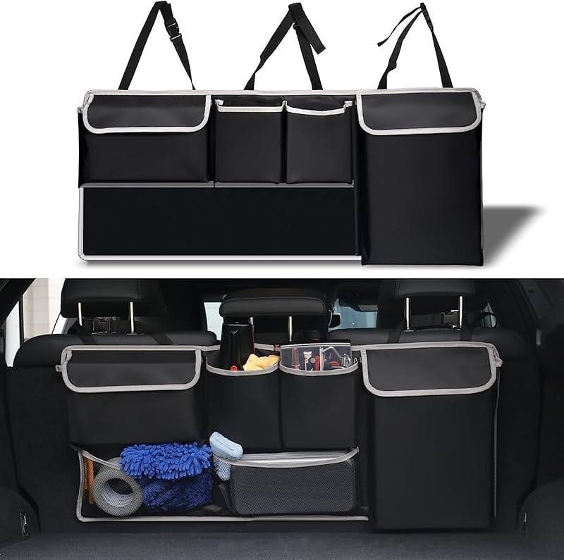 UYYE Trunk Hanging Organizer, Backseat Bag, Car Interior Accessories with 4 Pockets & 2 Mesh Pouches for Groceries, Will Provide More Storage Trunk Space for SUV, Jeep, MPVs - Product Image