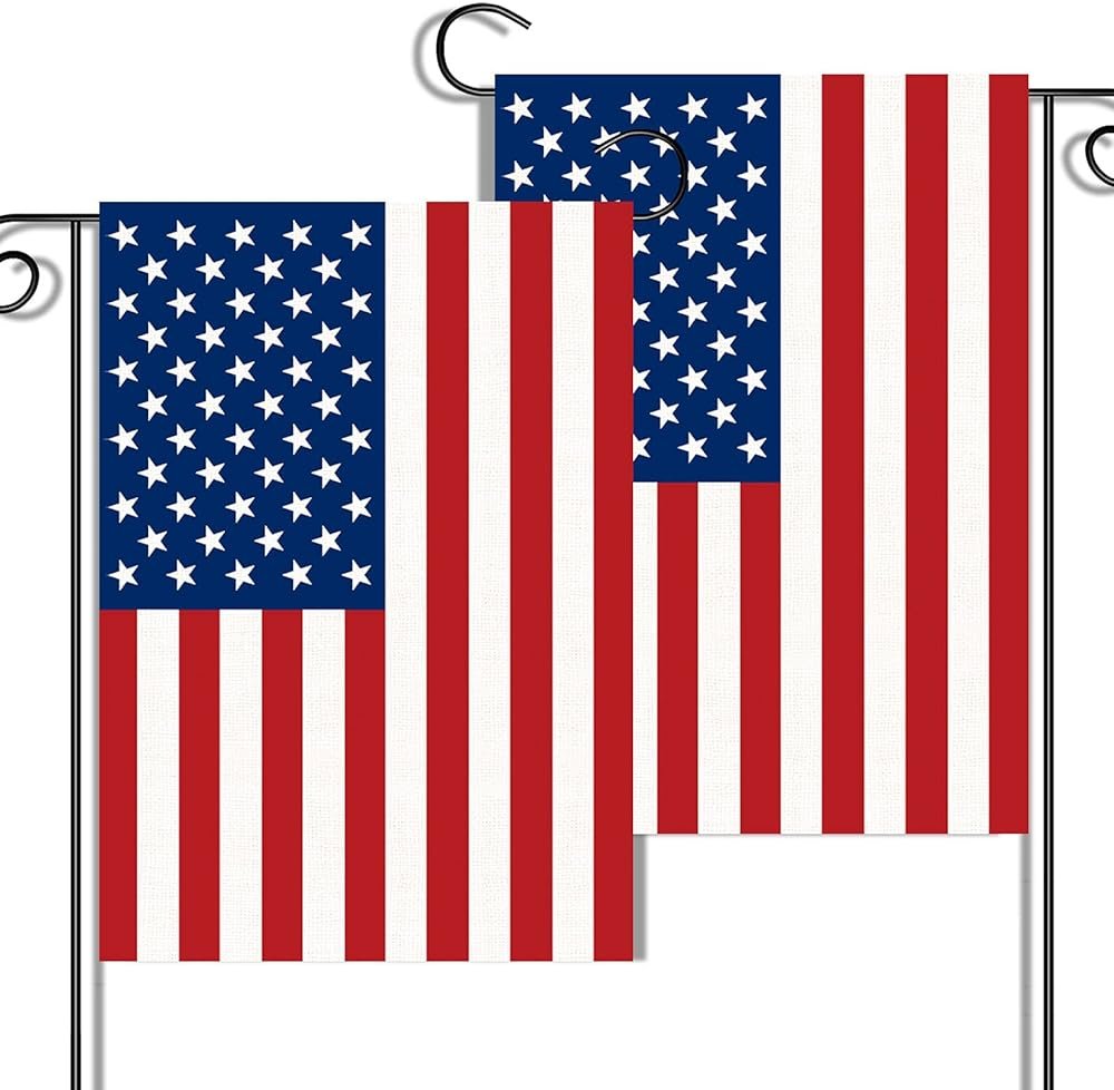 2 Pack American Flag Garden Flags, 12” x 18” Double-Sided Patriotic Garden Flag Vibrant Color, Memorial Day 4th Of July Banner Outdoor Decor Yard Sign - Product Image