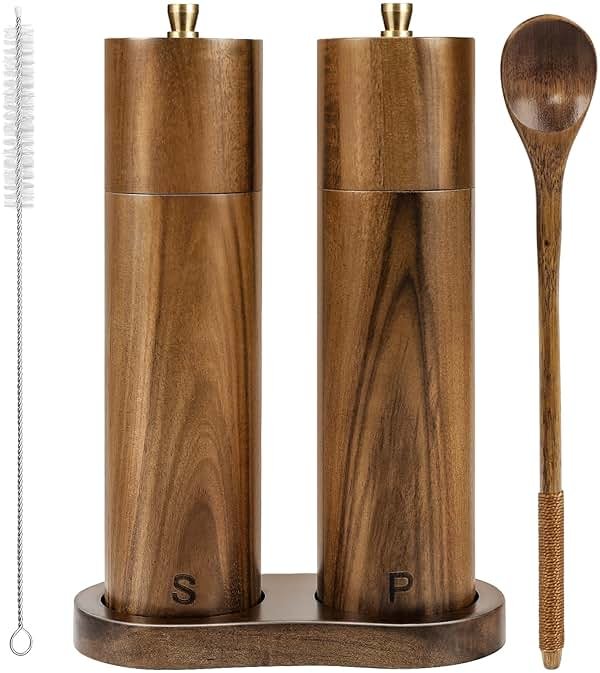 Yvake Wooden Salt and Pepper Grinder Set,8 Inch Manual Salt and Pepper Mill, Adjustable Coarseness and Refillable,Acacia Wood Pepper Grinder for your kitchen[Set of 2] - Product Image