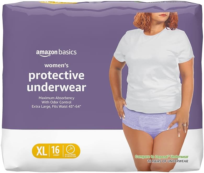 Amazon Basics Postpartum Incontinence Underwear for Women, Maximum Absorbency, Fresh Protection, Leak Protection, Odor Guard, Soft Comfortable Fit, Disposable, X-Large, Lavender, 16 Count - Product Image