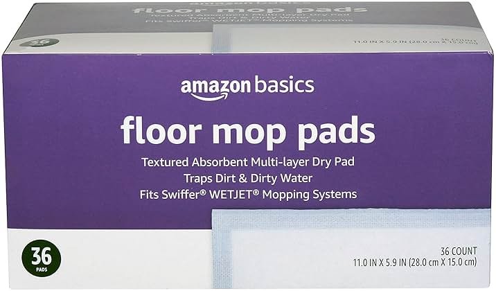 Amazon Basics Floor Cleaning Wet Mopping Pads, Super Absorbent, Fits Swiffer WetJet Mopping Systems, 36 Count, Packaging May Vary - Product Image