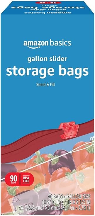 Amazon Basics Slider Gallon Food Storage Bags, BPA Free, Stand-Up Bottom, Easy to Fill, 90 Count - Product Image