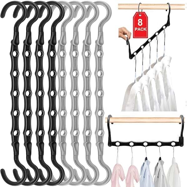 Closet Organizers and Storage, 8 Pack Stronger Space Saving Hangers for 40 Clothes, College Dorm Room Essentials for Guys Girls, Clothes Hanger with 5 Holes, Closet Storage, Magic Home Organization - Product Image