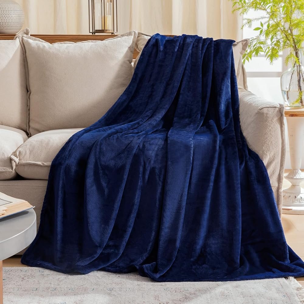Fleece Plush Throw Blanket Navy Blue(50 by 60 Inches),Super Soft Fuzzy Cozy Flannel Blanket for Couch Sofa.Microfiber Blanket Lightweight - Product Image