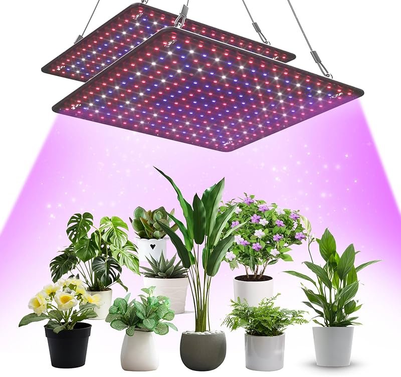Uallhome 2 Pack LED Grow Light Panel 200W Lamp for Indoor Plants, Full Spectrum with White Blue Red UV IR LEDs for 4x4ft Coverage Grow Tent Greenhouse Veg and Bloom Seedlings Hydroponics - Product Image