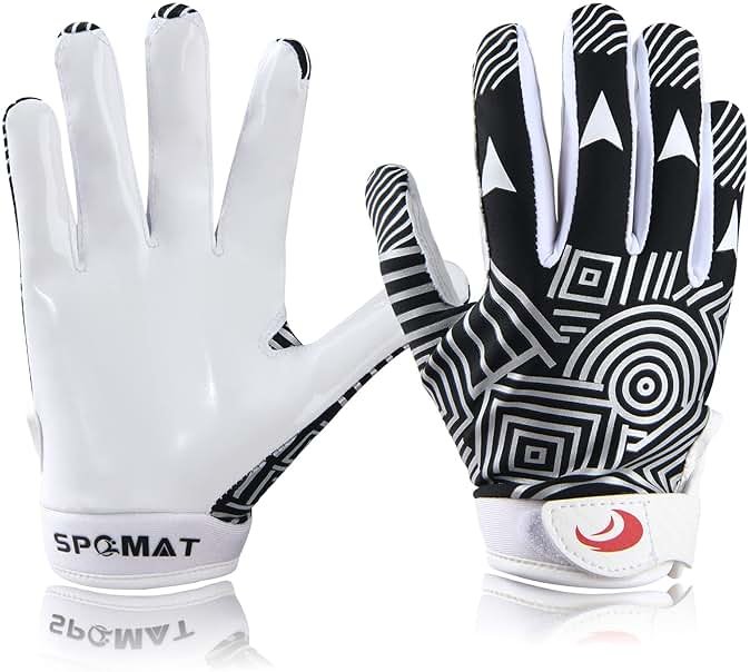 SPOMAT Youth Football Gloves Kids Silicone Grip Receiver Gloves with Super Stick Ability for Best Game Experience - Product Image