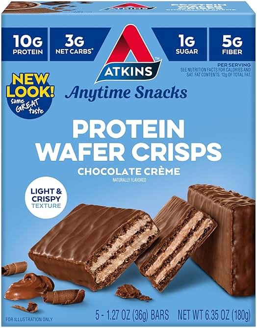 Atkins Chocolate Crème Protein Wafer Crisps, Protein Dessert, 4g Net Carb, 1g Sugar, High in Fiber, Keto Friendly, 5 Count - Product Image