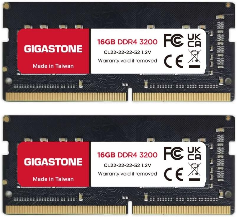 【DDR4 RAM Laptop Only】 GIGASTONE 32GB Kit (2x16GB) DDR4 3200MHz (2933MHz or 2666MHz) PC4-25600 (PC4-23400, 21300) CL22 1.2V SODIMM 260 Pin Unbuffered Non ECC High Performance Notebook Memory Upgrade - Product Image