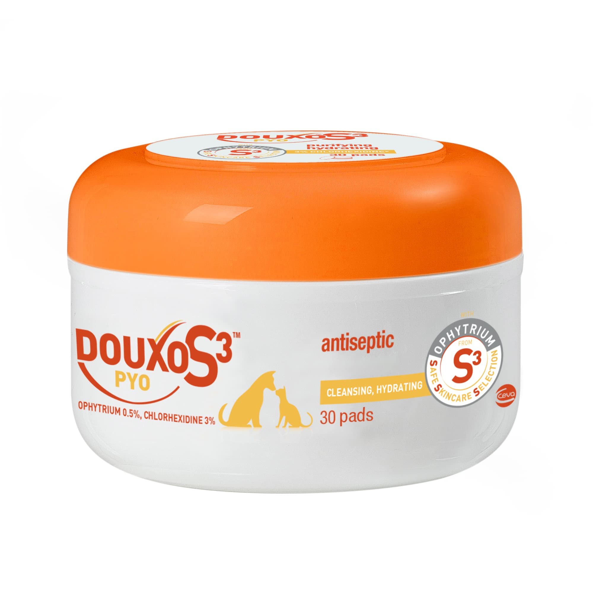 Douxo S3 PYO Pads, 3% Chlorhexidine Wipes for Dogs and Cats, Antiseptic Dog Wipes For Bacterial or Yeast Skin Infections, 0.5% Ophytrium Clinically Proven, 30 Pads - Product Image