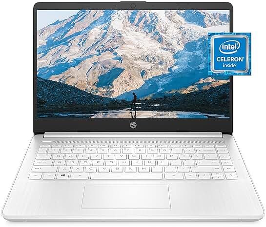 HP 14 Laptop, Intel Celeron N4020, 4 GB RAM, 64 GB Storage, 14-inch Micro-edge HD Display, Windows 11 Home, Thin & Portable, 4K Graphics, One Year of Microsoft 365 (14-dq0040nr, Snowflake White) - Product Image