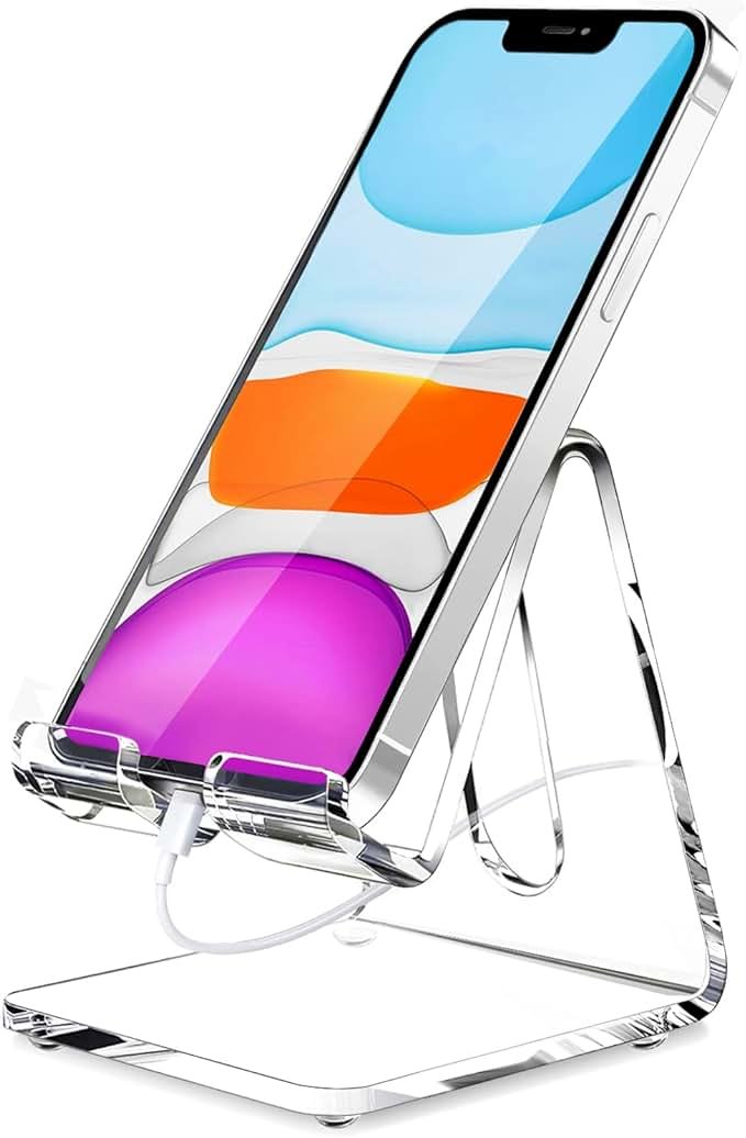 Crpich Acrylic Cell Phone Stand, Portable Clear Phone Stand for Desk, Compatible with Phone16 15 14 13 Pro Max Mini 12 11 Plus SE, Switch, Android Smartphone, Pad, Tablet, Desk Accessories - Product Image