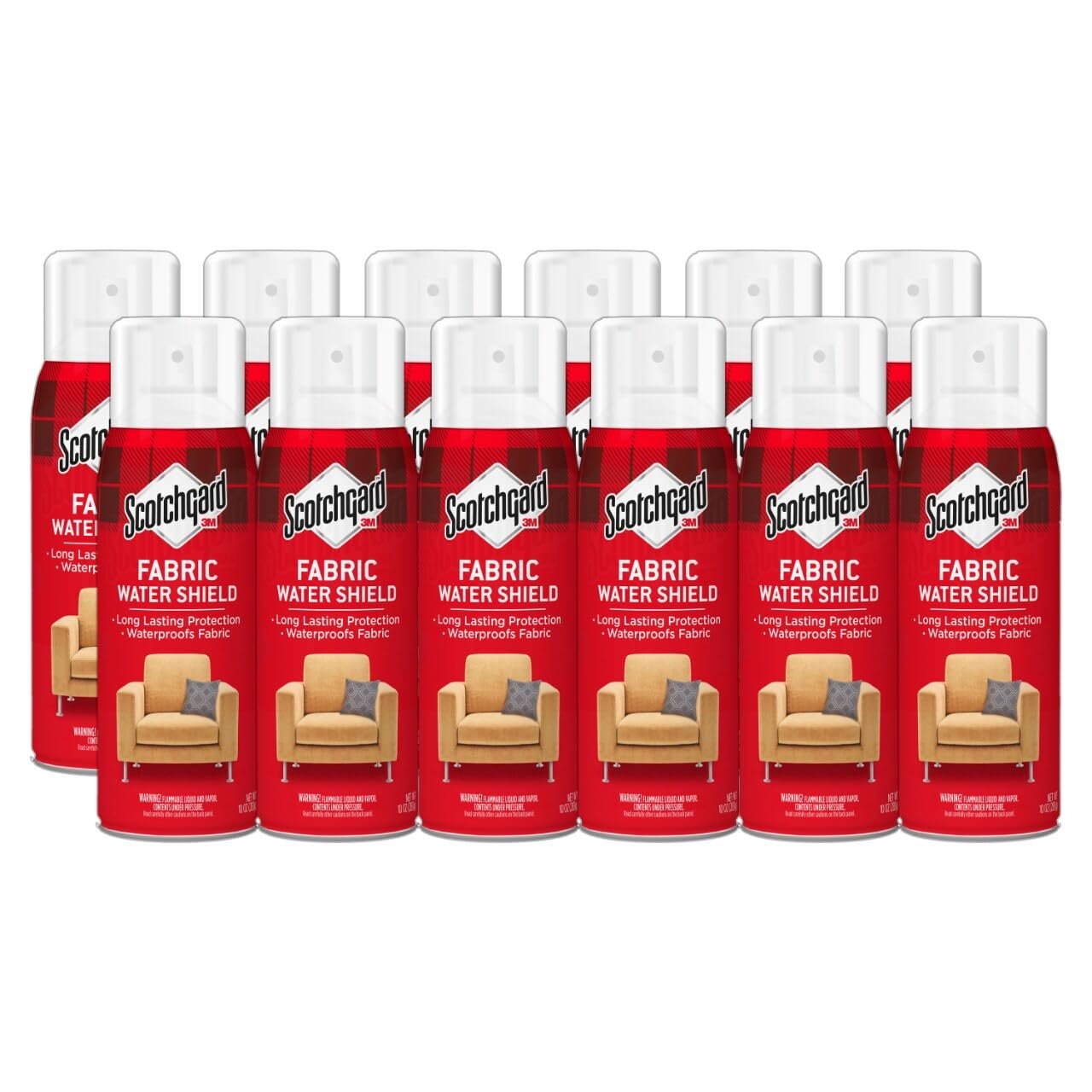Scotchgard Fabric Water Shield, 120 Ounces (Twelve, 10 Oz Cans), Repels Water, Ideal for Couches, Pillows, Furniture, Shoes and More, Long Lasting Protection - Product Image