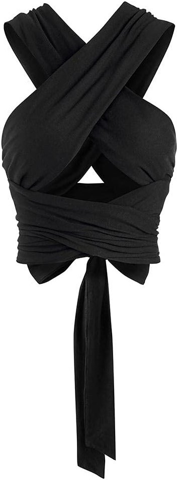 ZAFUL Womens Ribbed Halter Crop Top Ruched Lace-up Cropped Cami Bandana Top Criss Cross Wrap Print Tank Top - Product Image