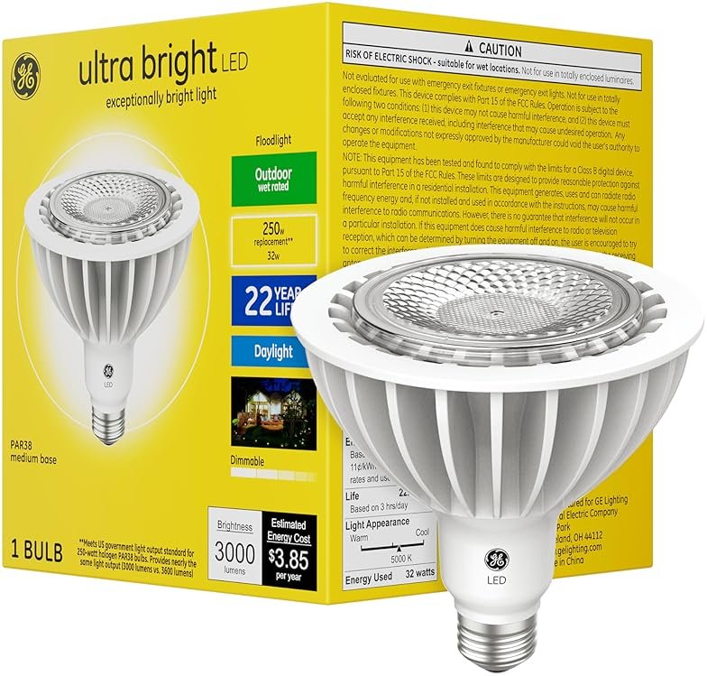 GE Ultra Bright LED Light Bulbs, 250 Watt, Daylight, PAR38 Floodlights - Product Image