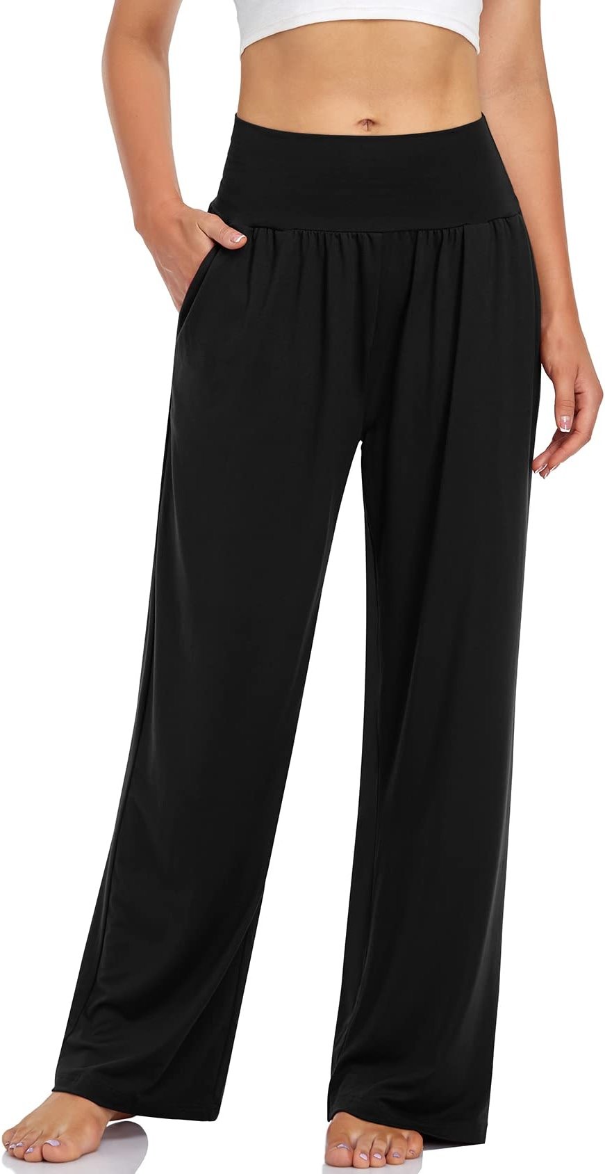 UEU Women's Casual Loose Wide Leg Cozy Pants Yoga Sweatpants Comfy High Waisted Sports Athletic Lounge Pants with Pockets - Product Image