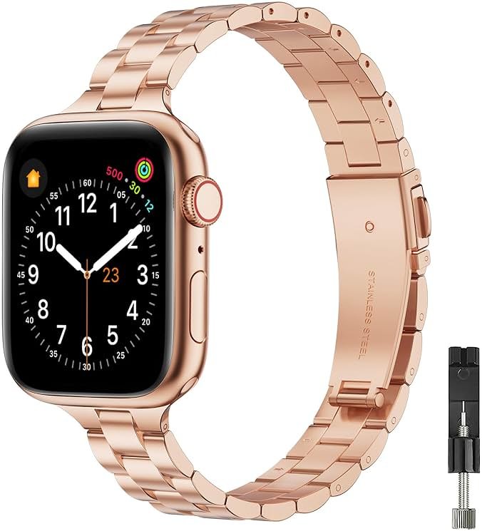OMIU Thin Bands Compatible with Apple Watch 40mm 38mm 41mm 42mm (Series 10 11), Stainless Steel Metal Replacement Adjustable Wristband Strap for iWatch Ultra3/2/1 SE1/2/3 Series 9/8/7/6/5/4/3/2/1 Women - Product Image