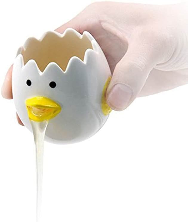 LuoCoCo Cute Egg Separator, Ceramics Vomiting Chicken Egg Yolk White Separator, Practical Household Small Egg Filter Splitter, Kitchen Gadget Baking Assistant Tool, Dishwasher Safe (Yellow) - Product Image