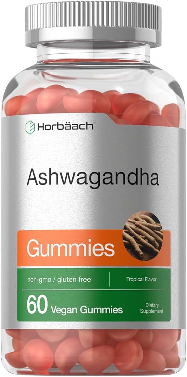 Horbäach Ashwagandha Gummies | 60 Vegan Chewable Gummies | Tropical Flavor | Supplement for Men and Women | Herb Root Extract | Vegan, Non-GMO, Gluten Free - Product Image