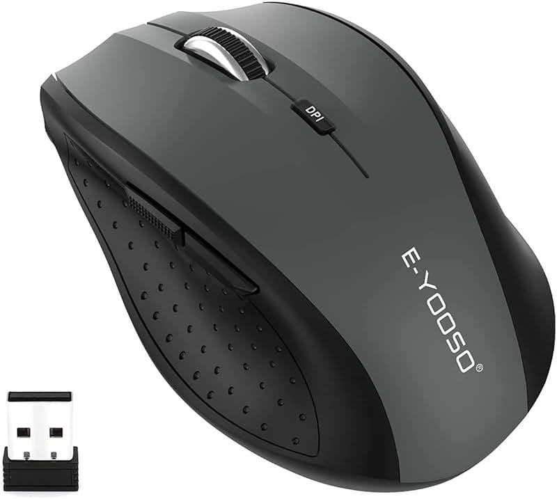 E-YOOSO Wireless Mouse for Laptop, Portable Optical Computer Mouse, 6 Buttons, Cordless 2.4GHz with USB Receiver, 5-Level 4800 DPI, 18 Months Battery Life for PC Chromebook Windows Mac - Product Image