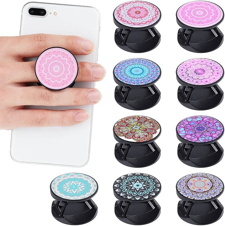 Honoson 9 Pieces Cell Phone Grip Holder Collapsible Holder Colorful Self-Adhesive Finger Ring Sublimation for Smartphone and Tablets(Mandala Flower) - Product Image