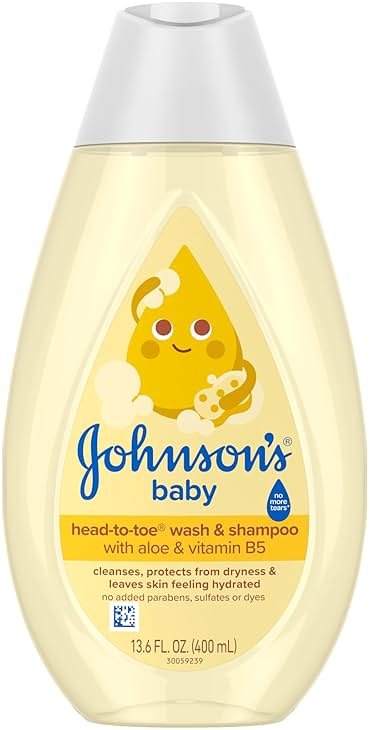 Johnson's Baby Head-To-Toe Baby Wash & Shampoo + Aloe & Vitamin B5, 2-in-1 Bath Wash Gently Cleanses Newborn's Delicate Skin & Hair, Hypoallergenic, No Added Parabens, Dyes & Sulfates, 13.6 fl. Oz - Product Image