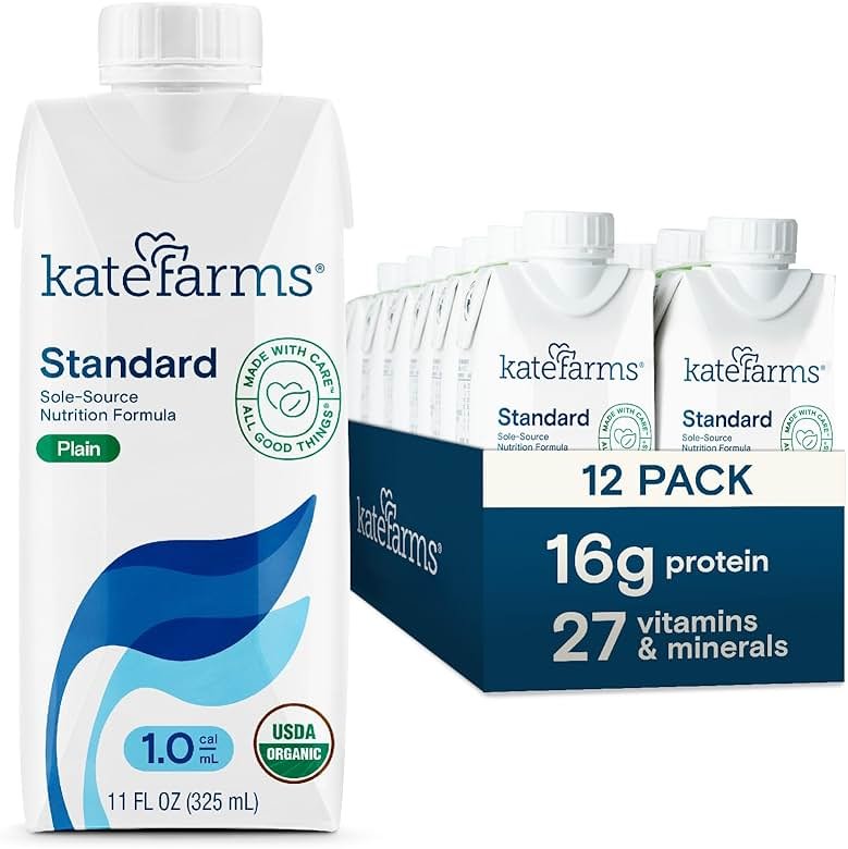 KATE FARMS Organic 1.0 Sole-Source Nutrition Shake, Plain, 16g Protein, 27 Vitamins and Minerals, Meal Replacement, Protein Shake, 11 oz (12 Pack) - Product Image