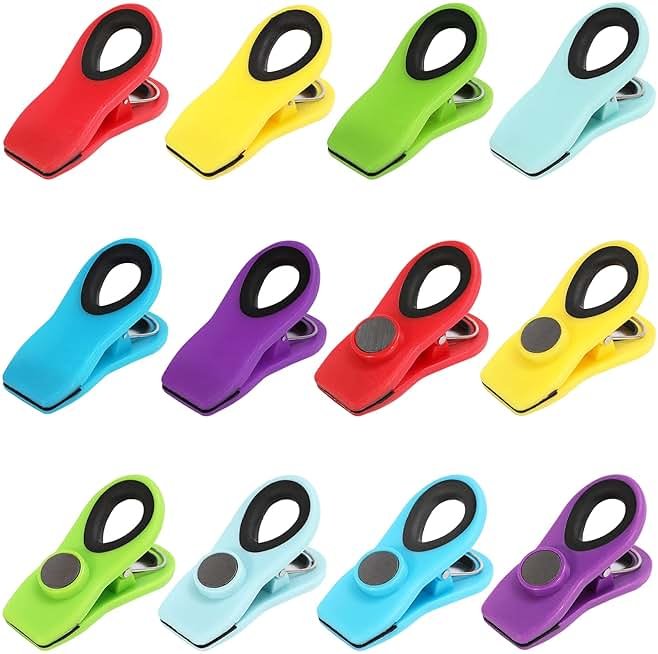 12 Pack Chip Clips Bag Clip, Magnetic Food Clip for Chips, Bread, Snacks, Kitchen, Refrigerator, Clothes Pins Multicolor - Product Image