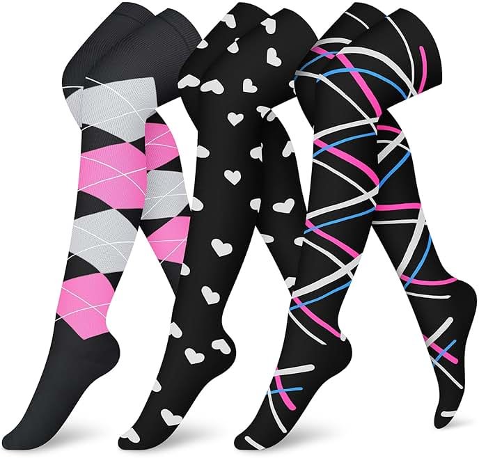CHARMKING Compression Socks (3 Pairs) Knee High Compression Sock for Women & Men Stockings for Running, Cycling,Athletic - Product Image