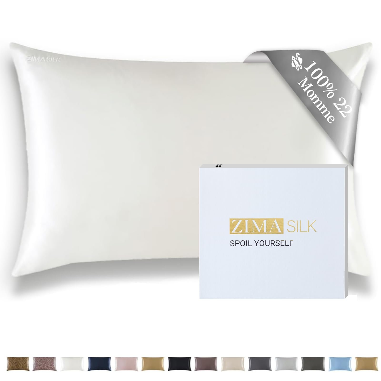 ZIMASILK 22 Momme Silk Pillowcase for Hair and Skin - 100% Pure Mulberry Silk with Hidden Zipper, Grade 6A Luxury Pillow Case for Women, Soft & Durable, Gift Box (Standard 20''x26''Ivory) - Product Image