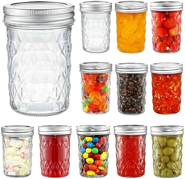 YEBODA 12 Pack Mason Jars 8 oz Glass Jars with Lids and Bands Canning Jars Ideal for Preserving, Jam, Honey, Jelly, Wedding Favors, Shower Favors, Sauces, Yogurt, DIY Spice Jars - Product Image