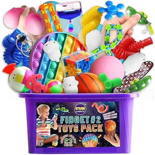 Fidget Pack Box for Boys Girls 4-12, FunKidz Fidget Toys for Kids 5-7 Autistic Sensory Mystery Birthday Gifts in Reusable Portable Treasure Box Nice Party Favors - Product Image