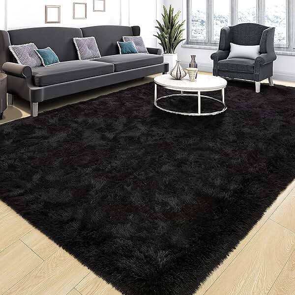 Tepook Super Soft Fluffy Rug for Bedroom, Modern Shaggy Fuzzy Kids Rugs for Living Room, Plush Indoor Nursery Home Decor Dorm Carpet with Non-Slip Bottom, Black, 4 X 6 Feet - Product Image