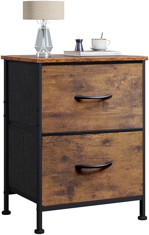 WLIVE Night Stand, Small Dresser with 2 Drawers & Wooden Top, Nightstand with Fabric Bins, Bedside Table End Table for Bedroom, Closet, Entryway, College Dorm, Rustic Brown - Product Image