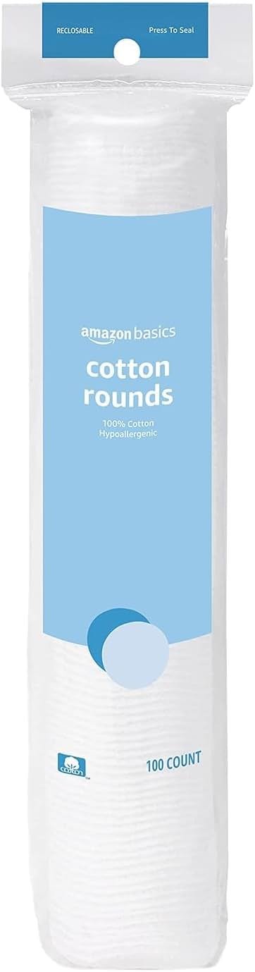 Amazon Basics Hypoallergenic Cotton Rounds for Makeup Removal and Skincare, 100 Count, 1 Pack - Product Image