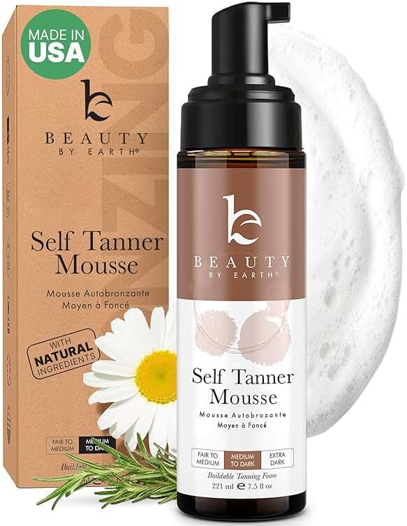 Self Tanner Mousse - USA Made with Natural & Organic Ingredients, Self Tanning Mousse for Dark Fake Tan, Sunless Tanner, Clear & Non Toxic Tanning Foam for Streak Free Finish & Natural Glow - Product Image