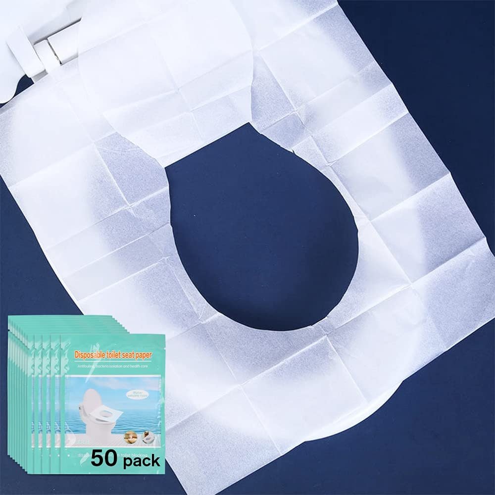 Toilet Seat Covers Disposable, 50-Count Flushable Paper Travel Toilet Seat Covers for Adults and Kids Potty Training, Great Biodegrable Accessories for Public Restrooms, Airplane, Camping - Product Image