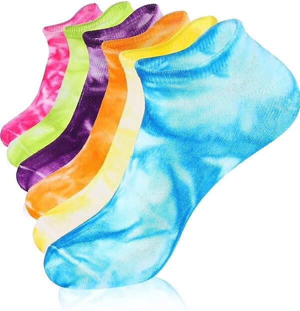 SATINIOR 6 Pair Tie Dye Sock No Show Ankle Sock for Women Men, Color Random - Product Image