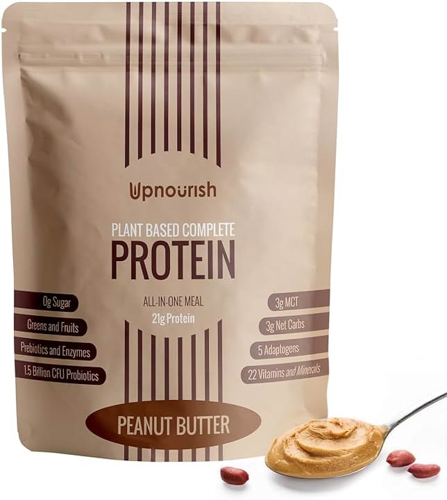 UpNourish Peanut Butter Vegan Protein Powder 54 Superfoods Powder,1.5 Billion CFU Probiotics 21g Plant Based Protein,No Sugar No Dairy No GMO Dairy Free,Meal Replacement Shake Keto-Friendly Low-Carb Diet,15 Servings - Product Image