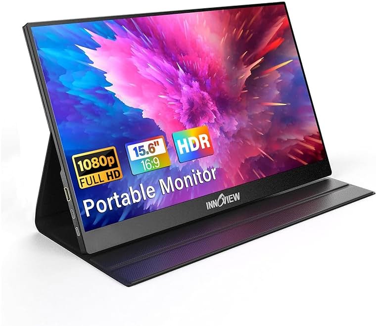 InnoView Portable Monitor, 15.6 Inch FHD 1080P HDMI USB C Second External Monitor for Laptop, Desktop, MacBook, Phones, Tablet, PS5/4, Xbox, Switch, Built-in Speaker with Protective Case - Product Image
