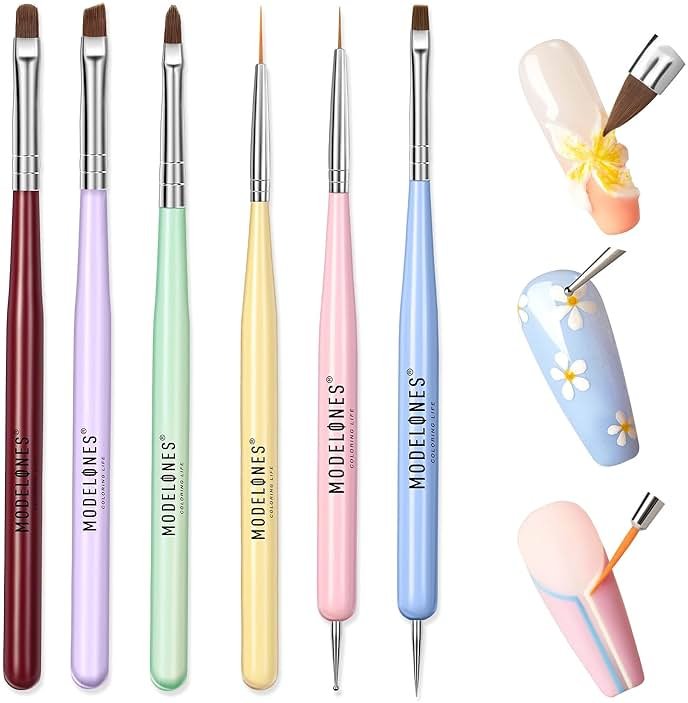 Modelones Nail Art Brushes Set, Nail Brush kit Gel Polish, Extension Gel, Liner, Clean up, Carving, Apex Building, Dotting Pens Professional Tools for Drawing Painting 3D Design Salon & DIY Use - Product Image