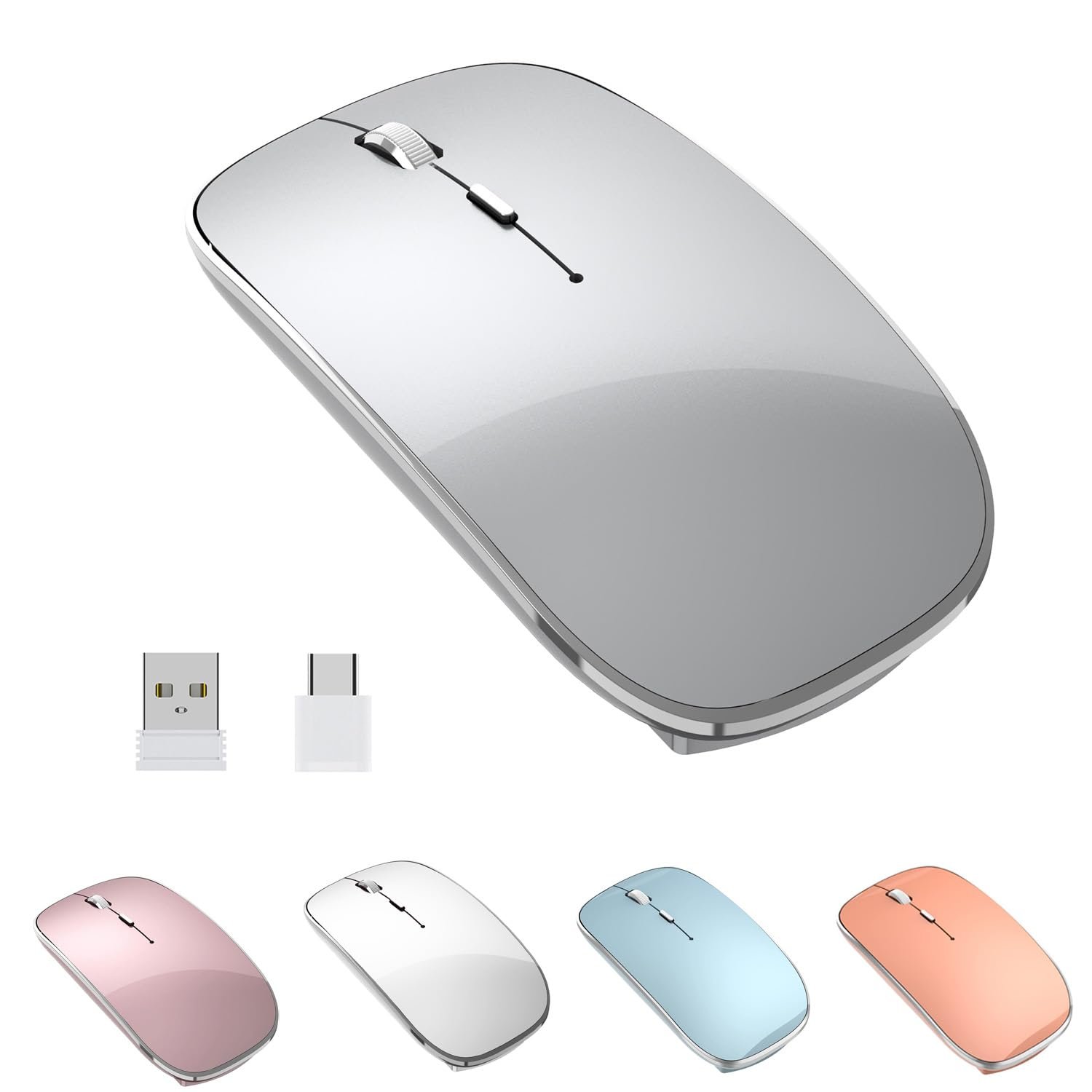 Halpilt Wireless Mouse Chargeable Portable Silent USB and Type-C Dual Mode Wireless Mouse 3 Adjustable DPI for Laptop, Mac, Android, PC (Q23S Grey) - Product Image