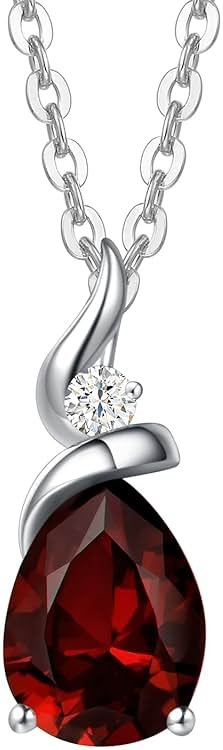 FANCIME 14K Solid White Gold Birthstone Pendant Necklace for Women with Diamond Pear Shaped Teardrop Necklace Birthday Gifts for Mom Women,Sterling Silver Chain 16" + 2" Extender - Product Image